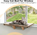 PETSFIT Cat Window Perch, Solid Wood, Fleece Mat, Windowsill Bedside Drawer | Natural Wood Cat Hammock, Tool-Free Assembly, Fits Large Cats, Windowsill Bedside Drawer Use, Washable Cushion Included