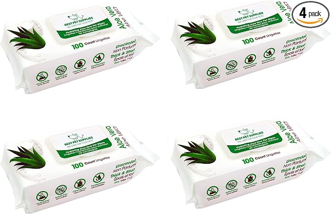 Best Pet Supplies Cleaning Dog Wipes - Hydrating Aloe, 400 Count | Unscented, Large 8x9" Pet Wipes, Vitamin E, Puppy & Cat Safe, Gentle Grooming, Resealable Pouch Prevents Drying