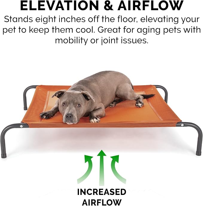 FurHaven Elevated Pet Cots - Cooling & Breathable Nylon Mesh Hammock for Large Dogs/Easy-to-Assemble / / Durable and Reinforced/Perfect for Rest & Relaxation Outdoors - Terracotta Red, Large