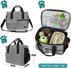 PetAmi Dog Travel Bag Organizer, Pet Travel Kit with 2 Food Containers & 2 Collapsible Dog Bowls, Pet Supplies Tote with Luggage Sleeve, Weekend Road Trip Camping Essentials, Stripe Black, Medium