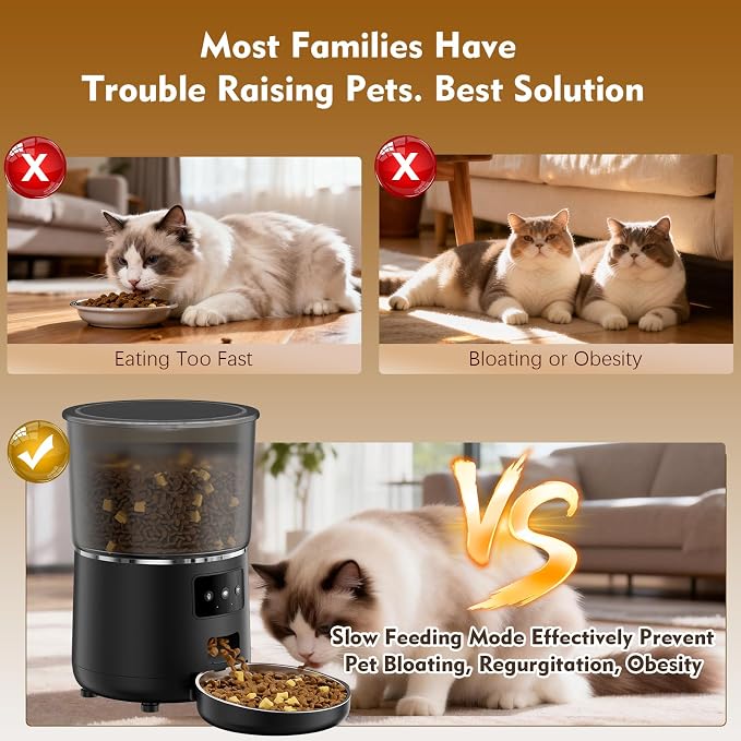 Automatic Cat Feeder with Voice Recorder & 4L Large Capacity – Programmable Pet Food Dispenser for Cats and Small Dogs, Up to 9 Meals Daily, Dual Power, Locking Lid & Freshness Protection