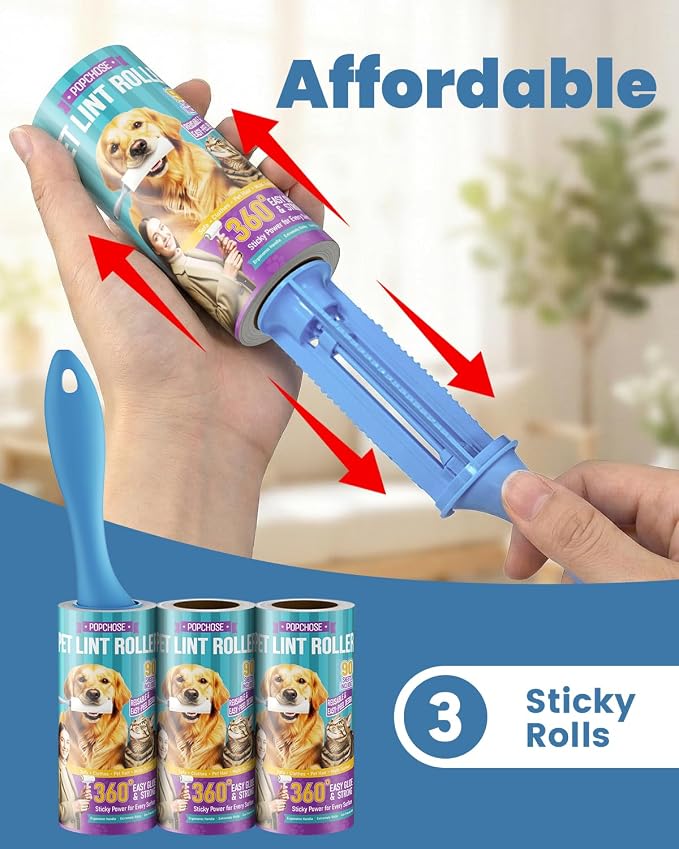 POPCHOSE Lint Roller for Pet Hair Extra Sticky, 270 Sheets with 1 Handles | Dog and Cat Hair Remover for Clothes, Furniture, Couch, Lint Roller for Carpet