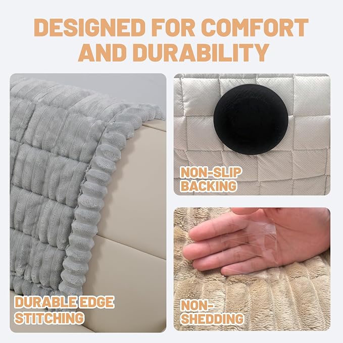 Couch Cover for Dogs Washable,Non Slip Fuzzy Durable Pet Friendly Cozy | Soft Slipcovers for 3 Cushion Sofa Cover,Plush Thick Protector Fits Mat Bed Leather & Fabric Couches (Light Grey 27.6"x82.7")