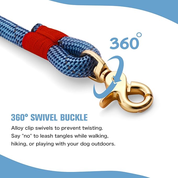 Nylon Rope Dog Leash, Blue, 5 FT - 3/5" | Reflective, Handmade Braided, Heavy Duty, For Medium Large Dogs