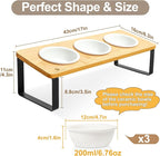 Sunhoo Raised Cat Food Water Bowl Elevated Tilted Kitty Dishes Set of 3 Ceramic Dish for Indoor Cats Orthopedic Pet Food Stand Reduces Vomiting 3 Bowl Cat Feeder Easy Assembly(Wood Color)