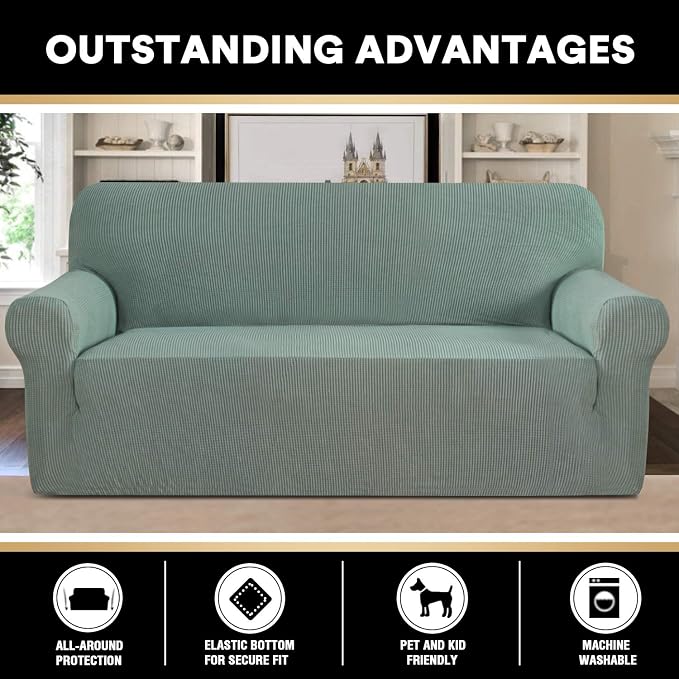 Oversized Stretch Sofa Cover Slipcover 1-Piece, Spandex Jacquard Fabric Universal Couch Cover for 3 Cushion, Washable Non Slip Sofa Cover, Pet Friendly(XL Sofa 101"-110", Sage)