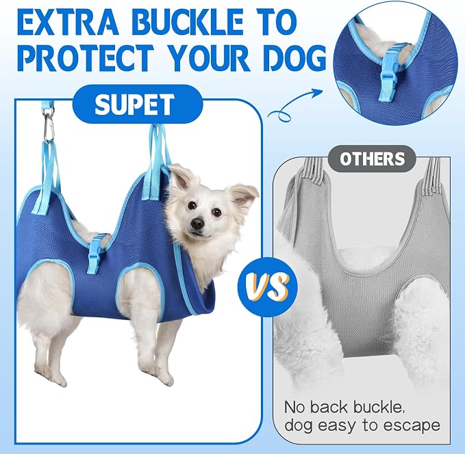 Supet Dog Grooming Hammock, Dog Hanging Harness for Nail Trimming Doorframe, Pet Holder Restraint for Clipping Nails, Pet Hoist Sling for Cutting Nails, Ear & Eye Cleaning, Medicine at Home (XL)