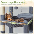 Taoqimiao Cat Tree for Large Cats, 72In Tall Cat Tower, Giant Platform | Widened Cat Condo with Large Scratch Board, 5 Scratching Posts, Metal Frame Hammcock, Cozy Basket, Smoky Gray, MS045G