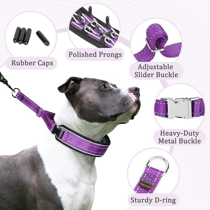 Mayerzon Prong Collar for Large Medium Dogs with Metal Buckle | No Pull Pinch Collar with Hidden Covered Walking Training for Pitbull German Shepherd Doberman Patented