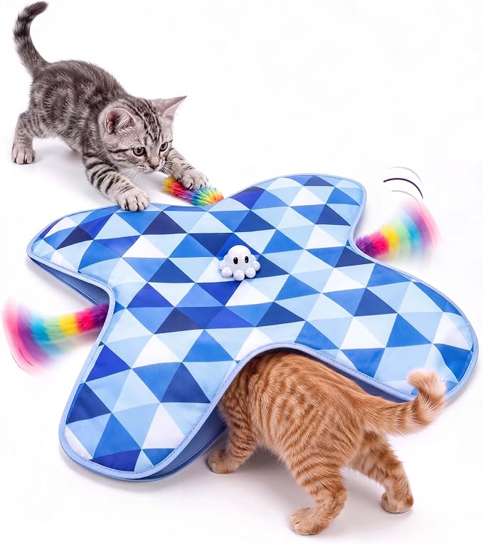 PetBusy [2026 Upgraded Smart Interactive Cat Toys for Indoor Cats, [Week-Long Rechargeable Battery] for Hands-Free Play, Automatic Hide &Seek Rainbow Tail Keeps Bored Kittens Chasing and Pouncing