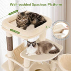 Globlazer S51 Sturdy Cat Tree for Indoor Large Cats, Beige | 51in Cat Tower with 4 Scratching Posts, Large Cat Tree with hammock for Cats Large Adult, Hanging Baskets, Top Perch