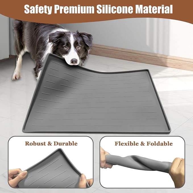 24"x16" Large Dog Food Mat, Silicone Dog and Cat Mats for Food and Water Bowls, Waterproof Raised Edge Pet Feeding Mat for Contain Spills Protects Floors, Multiple Colors & Sizes for Pets, Dark Green