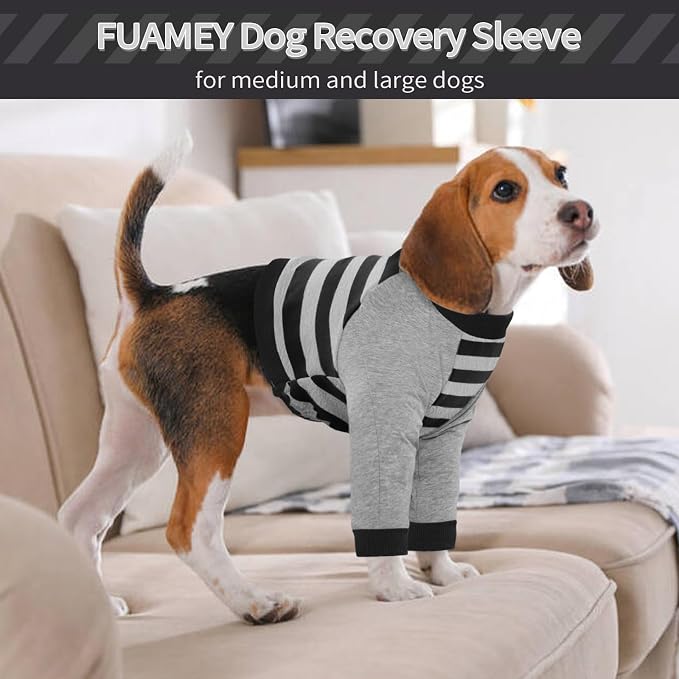 FUAMEY Dog Recovery Sleeve with Elbow Protector, Black Stripes L | Dogs Shirt Stop Licking Joints,Pet Long Sleeve Suit Protecting Dog's Front Leg Chest Arm Wounds Cover Skin Conditions