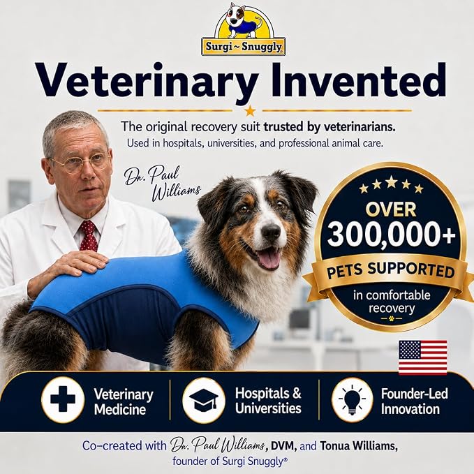 Surgi Snuggly Dog Surgery Recovery Suit – Dog Onesie for Post Surgery Recovery, Female Spay & Male Neuter – Surgical Suit for Dogs, E-Collar Cone Alternative, Double Blue - Medium Long, 16" - 19" (EC)