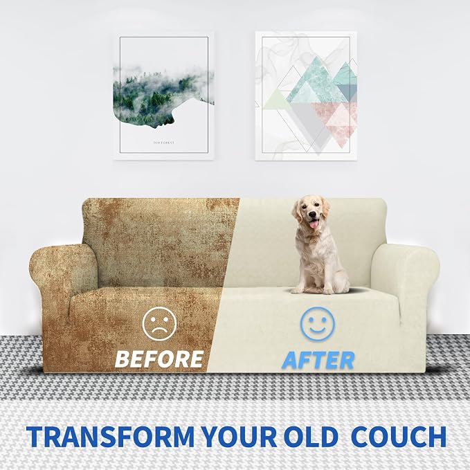 MAXIJIN Stretch Oversized Couch Covers for 3 Cushion Couch (91"-110"), 1-Piece Large Sofa Cover Slipcover Furniture Protector for Kids,Dogs (Extra Large, Diamond Pattern Beige)