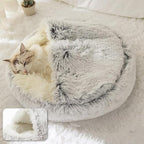ShinHye Plush Fluffy Hooded Cat Bed Cave, Cozy for Indoor Cats or Small Dogs - Waterproof, Washable, 26x26Inch, Grey