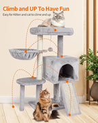 Cute Cat Tree Kitten Cat Tower Condo Furniture Scratching Posts Hammock G | FISH&NAP For Indoor with Jump Platform Activity Center Grey