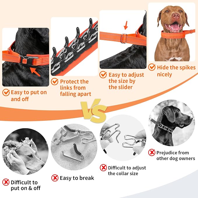 Mayerzon Martingale No Pull Collar for Medium Large Dogs | Orange, L | Patented Anti Pull Dog Collar with Buckle for Walking Training, Reflective Stitching, Neoprene Padding, Adjustable, Sturdy