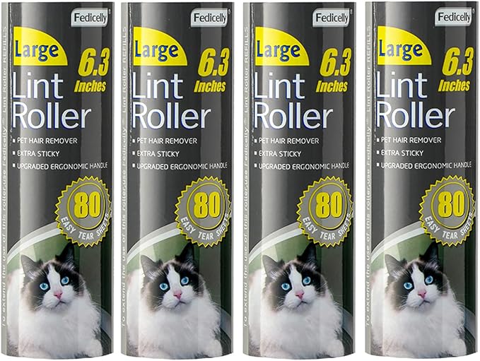 Fedicelly Large Lint Rollers Pet Hair Extra Sticky Refills,Mega Value Set 6.3 inches Wider with 320 Sheets for Cat and Dog Hair Removal,80 Sheets Per Roller