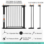 COMOMY 30" Tall Baby Gate for Stairs Doorways, Fits 29.5" to 40.5" Openings | Auto Close Extra Wide Dog Gate for House, Pressure Mounted Easy Walk Through Pet Gate with Door, Black
