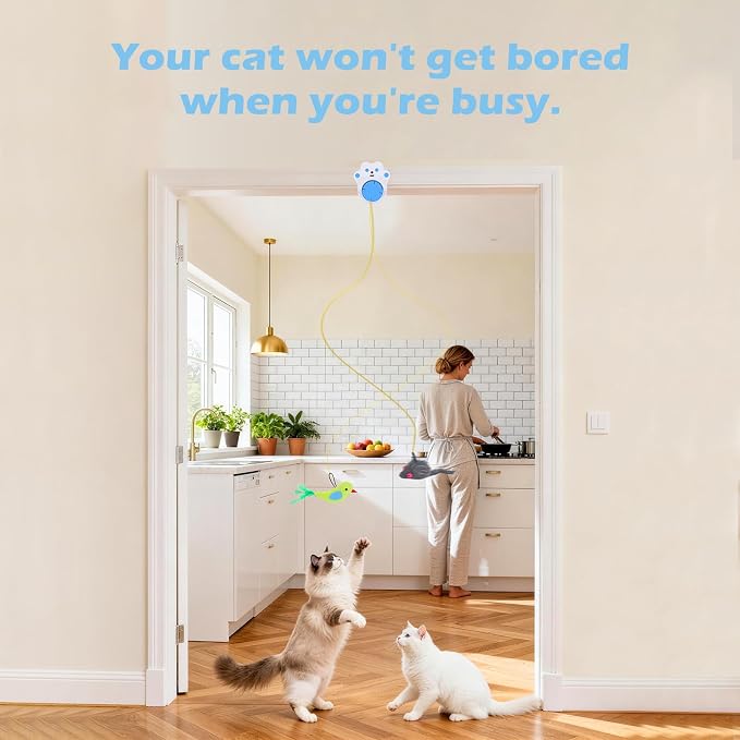 Interactive Cat Toys for Indoor Cats, Remote & 4Modes Automatic Flying Bird | No-Drill Doorway Cat Toy with Adjustable Speed, USB Rechargeable Electric Door Hanging Toy for Bored Kitten and Adult Cat