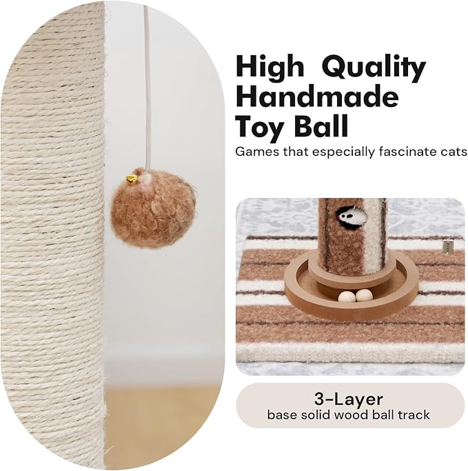 Woochpet Cat Scratching Post,Heavy Duty Green Sisal Scratcher with Cat Toys | Protect Furniture,Modern Boho Cat Post,For Indoor Large Cats,Cat Ball Track