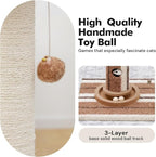 Woochpet Cat Scratching Post,Heavy Duty Green Sisal Scratcher with Cat Toys | Protect Furniture,Modern Boho Cat Post,For Indoor Large Cats,Cat Ball Track