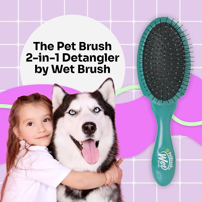 Wet Brush Ultimate Dual-Sided Detangling Brush - Ultra Soft IntelliFlex Bristles, Removes Loose Hair & Dirt for Dogs, Cats, Rabbits - Teal