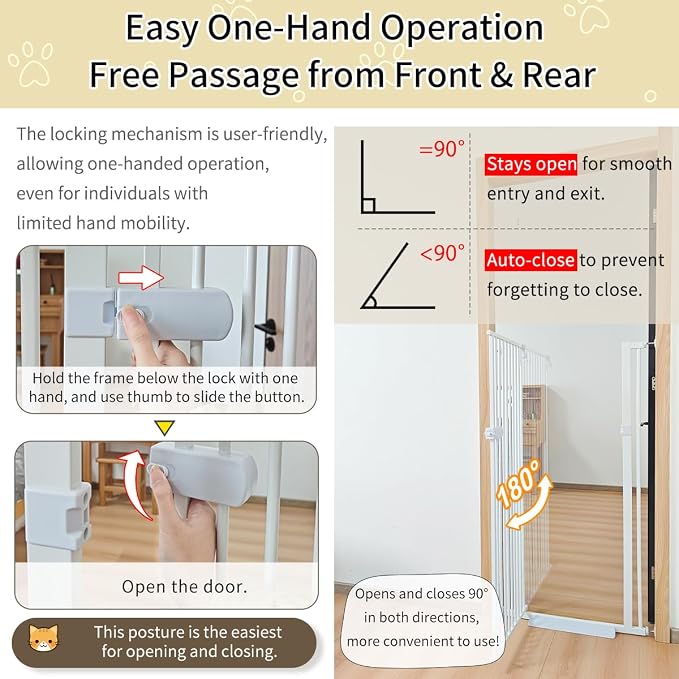 Lumizone Extra Tall Cat Gate 55.12" High 29.92"-42.51" Wide Pet Gate White | Dog Gate for Doorway Hallway Stairs Pressure Mounted Extra Wide 1.37" Gap No Drilling Auto-Close One-Handed Operation