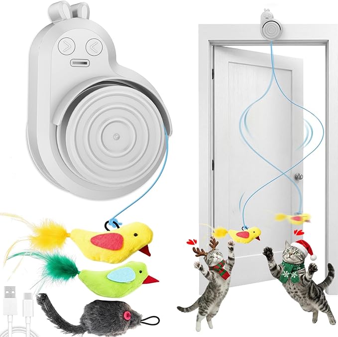 Interactive Cat Toys for Indoor Cats - Automatic Flying Bird Feather & Mouse Wand Enrichment Toy, Hands-Free or Handheld USB-Rechargeable Safe Play Chase Exercise for Bored Kittens and Adult Cats | Catpick toy Hanging Feather & Mouse Wand Toy for Exerc...