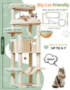 Taoqimiao Heavy-Duty Cat Tree, 71 in Cat Tower for Large Cats 20lbs+ | 3 Giant Multi-Tier Perches, Widened Cat Condo with 9 Scratching Posts, Plush Hammock & Basket, Toys, Beige, MS034M