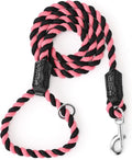 Mile High Life Rainbow Dog Leash Braided Cotton Rope w Leather-Wrapped Ends | Rust-proof 360° swivel clasp, Heavy-duty for medium/large breeds. Great for weddings, daily walks (4FT, 1/2", Black/Pink)