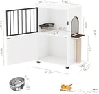 Cat Feeding Station, Dog Proof Cat Feeding Station with Scratching Post, Elevated Food Bowls with Stand, Cats Tree with Food Storage for Small Spaces, Pet House Furniture (White)