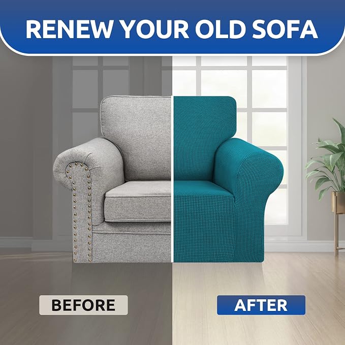Stretch Chair Sofa Slipcover, Single Couch Cover,Peacock Blue | 1-Piece Washable Sofa Cover,Pet Friendly (31"-55") Furniture Protector Soft Jacquard Elastic Bottom for Dogs & Kids