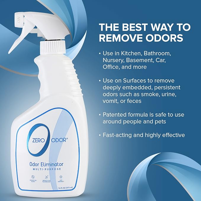 Zero Odor Multi-Purpose Odor Eliminator, Fabric & Room Deodorizer, 16 oz | Odor Eliminator Spray for Closet, Bathroom, Basement, Trash & Upholstery, Air and Surface use