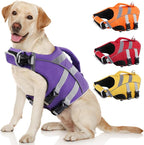Kuoser Dog Life Jacket with Reflective Stripes, Adjustable High Visibility Doggie Water Vest Ripstop Puppy Lifesaver Pet Life Preserver for Small Medium and Large Dogs Puple XL | Adjustable Pet Lifejackets, High Flotation Doggie Swimsuit with Rescue Ha...