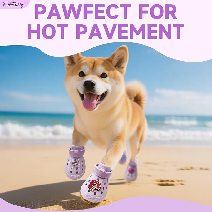 Dog Shoes,Non-Slip Waterproof Sandals for Hot Pavement, Breathable Perforated Boots,Adjustable Straps Dog Rain Booties for Summer Beach and Rainy Day(Purple,#3)