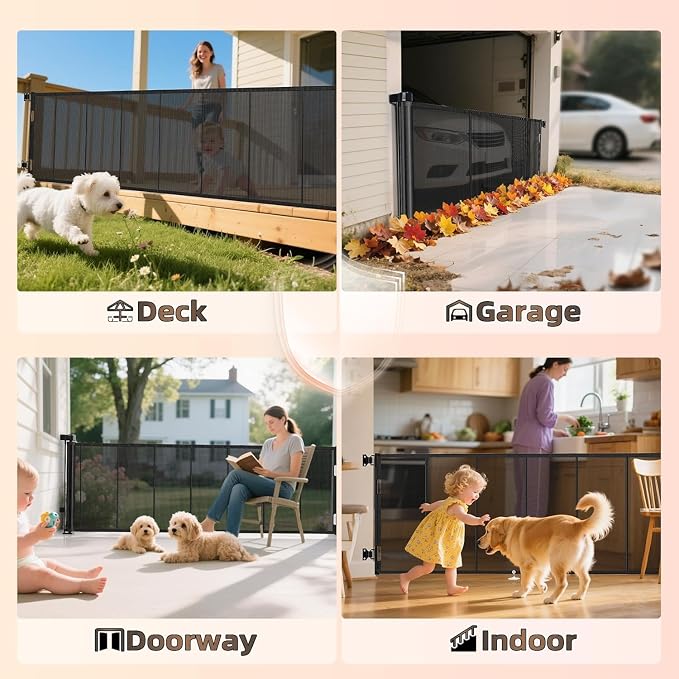 Miumoon 100 inch Reinforced Retractable Baby Gates 42 inch Tall | Retractable Dog Gate with No Crawl Through Reinforced Strip, 8 FT Extra Long Baby Gate, Retractable Gate for Indoor/Outdoor