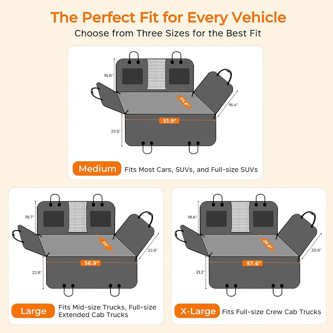 URPOWER Dog Back Seat Extender for Full-Size Crew Cab Trucks, Hard Bottom | Supports 550 lbs, Stable 3-Panel Hard Bottom, Added High-Density Foam for Comfort, Waterproof 900D Oxford, 45% More Space