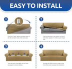 Stretch Oversized Couch Covers for Sofa Slipcover,Tan | 1-Piece Washable Sofa Cover (94"-110") 4-Seater Furniture Protector, Soft Jacquard Non-Slip Elastic Bottom for Dogs & Kids