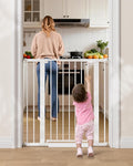 InnoTruth 27-36.6 in Wide x 35.5 in High Extra Tall Baby Gate, White | Indoor Metal Dog Gate for Stairs and Doorways, Auto Close Walk Through Door for Pets, Double Lock, Pressure or Hardware Mount
