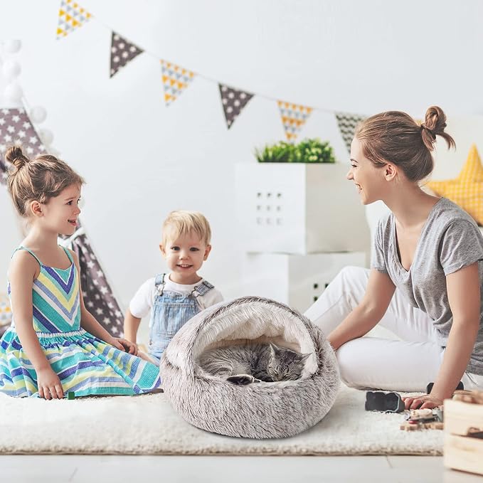 CATISM Cat Bed, Cat Beds for Indoor Cats Covered Hooded | Warm Soft Plush Comfortable Removable Washable Non-Slip Bottom
