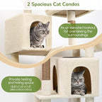 Globlazer F74D Cat Tree for Large Cats 20+ lbs, 74in Tall Tower, Beige | Easy Assembly, Maine Coon, Large Cats, 2 Condos, Steel-Rim Basket Bowl, Plush Bed, 2 Perches, Sisal Posts, Anti-Topple Strap