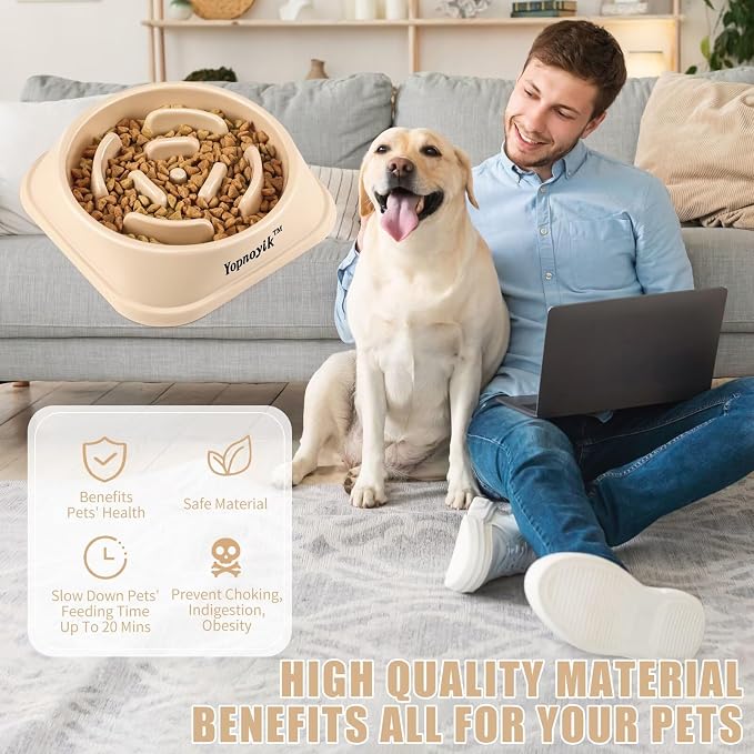 Slow Feeder Dog Bowls for Medium Dogs & Cats | Non-Slip Base, Anti-Choking Design, Reduces Bloating & Overeating, Easy to Clean, 1.5-2 Cups