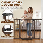 Mumeasy 29.7-48" Baby Gate for Stairs, Pressure Mounted Dog Gate for Doorways, Extra Wide Walk Thru Safety Pet Gate for Doors with Auto Close, Easy Install Child Gate for Hallway Indoor House, Brown