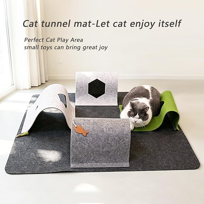 Cat Tunnel Mat for Indoor,4-Way Felt Cats Play Mat Cat Cave for Hide & Seek | Furphoria 39.4" Large Cat Tunnel with 6 Pcs Toys Set Interactive Cat Enrichment for Foldable Kitten Tunnel (Dark Gray)