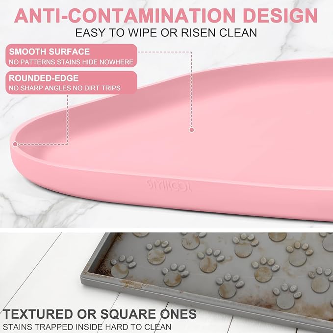 SMILOOL Small Silicone Pet Food Mat with Raised Edge for Food and Water Bowl, Square Dog Feeding Mats, Cat Food Trays for Floor Waterproof, Rubber Tray for Dogs and Cats, 12 x 12 x 0.7 Sakura Pink