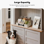 Dog Treat Container, Dogs Storage Organizer with Removable Dividers, Collapsible Dogs Treat Holder for Countertop, Trapezoid Pet Treats Containers, Dog Toy Basket with PU Handles, Medium, Beige