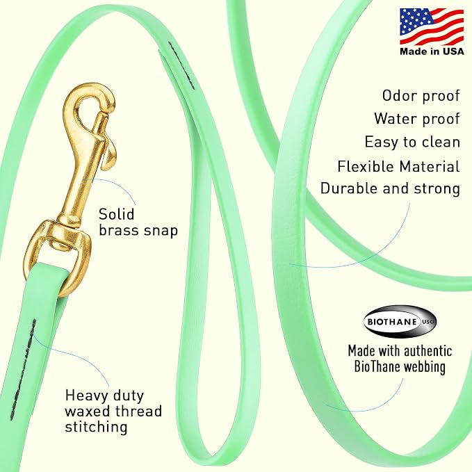 Viper Biothane K9 Working Dog Leash Waterproof Lead for Tracking Training Schutzhund Odor-Proof Long Line with Solid Brass Snap for Puppy Medium and Large Dogs, 10ft Sea Foam Green