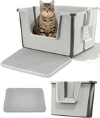 BOLUAMPHC® Large Foldable Cat Litter Boxes for Travel Includes Litter Mat & Scoop，Portable Litter Box for Cats with High Sides for Anti Splashing, Low Entry for Kitty & Old Cat, Easy Clean and Storage